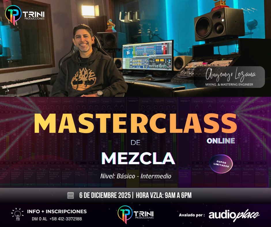 Engemyr's tweet image. Este próximo Sábado 06/12 dictaré una Masterclass Online de Mezcla 🎚️🎛️

Está diseñada para músicos, estudiantes de audio, productores musicales y cualquier persona apasionada por el sonido que desee aprender la mezcla de audio para música.  

+ Info: 

👉 n9.cl/k1cwn8