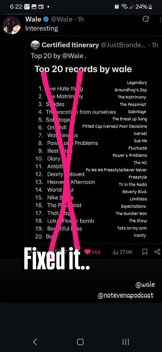 notevenapodcast's tweet image. Fixed it @Wale 🤞🏽