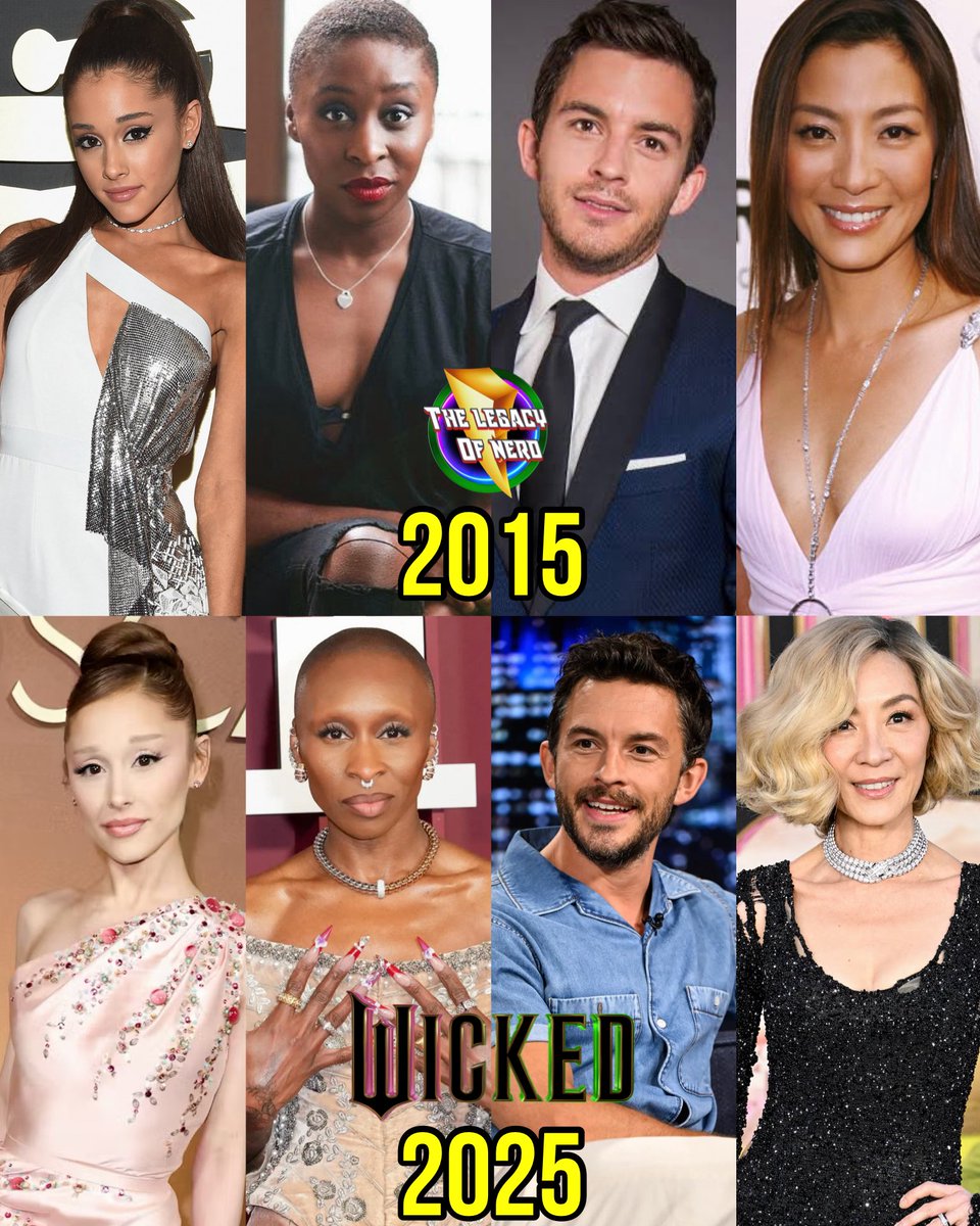 thelegacyofnerd's tweet image. The cast of ‘Wicked’: Then &amp;amp; Now
Ariana Grande
Cynthia Erivo
Jonathan Bailey 
Michelle Yeoh