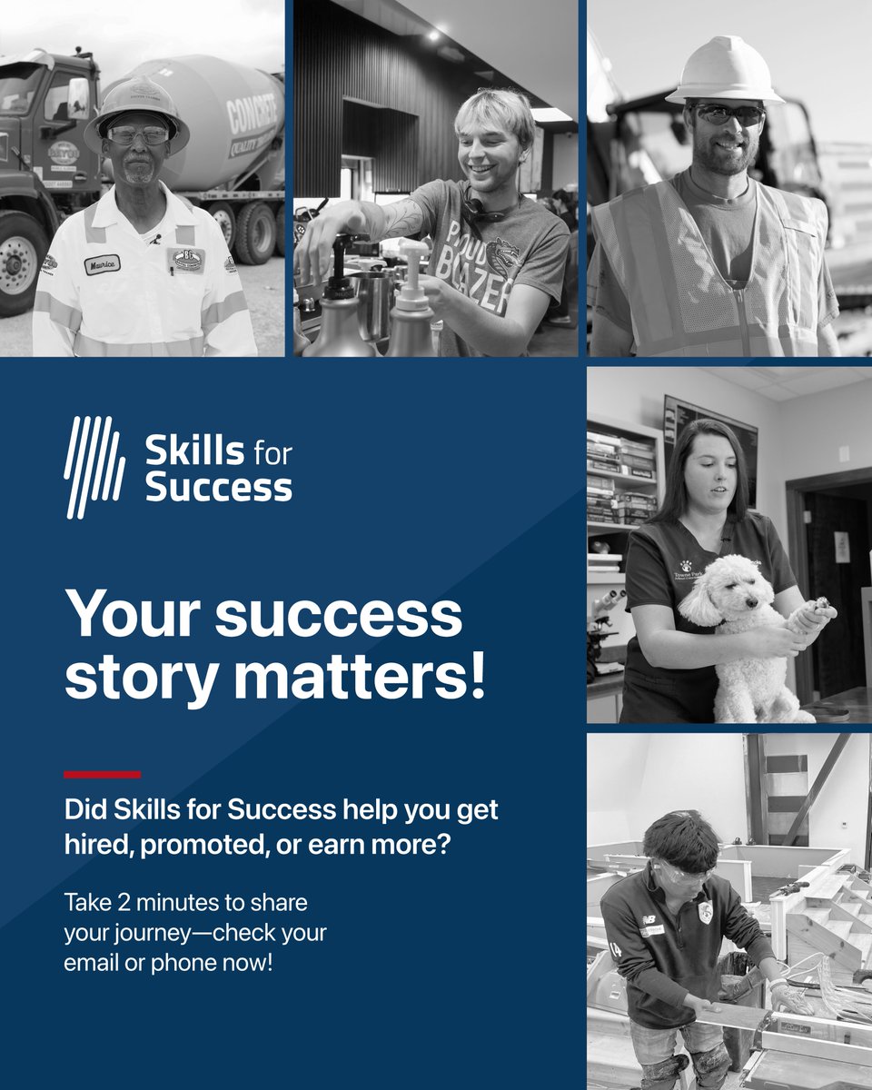 We’re excited to share that the Skills for Success Employment Survey is open! 

If you’ve taken a Skills for Success course, please take a moment to tell us how it has helped you in your career. It’s quick and easy. Look for the survey link in your email!