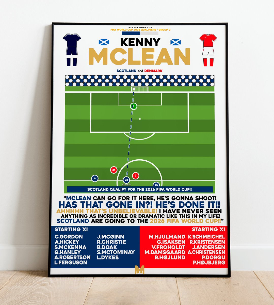 TheTartanScarf's tweet image. 🏴󠁧󠁢󠁳󠁣󠁴󠁿FRAMED PRINT GIVEAWAY🏴󠁧󠁢󠁳󠁣󠁴󠁿

SCOTLAND ARE IN THE 2026 FIFA WORLD CUP!🏴󠁧󠁢󠁳󠁣󠁴󠁿🏆

We’ve partnered with @MezzalaDesigns to giveaway ANY Framed Print From Our Famous Night v Denmark!🏴󠁧󠁢󠁳󠁣󠁴󠁿

To enter: 
🤝 Follow @TheTartanScarf  &amp;amp; @MezzalaDesigns 
🔄 RT this Post 
🏷️Tag a Friend 

#ScotlandNT
