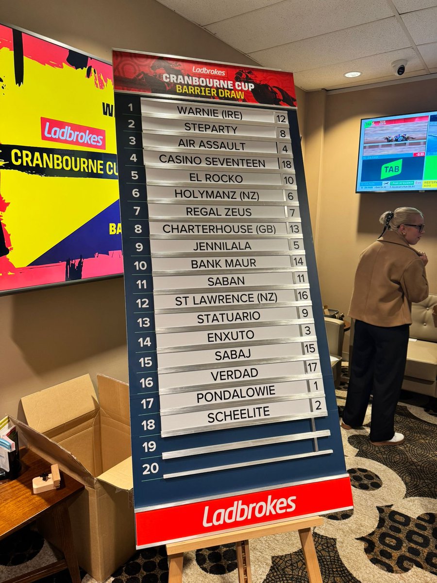 ladbrokescomau's tweet image. The Ladbrokes Cranbourne Cup barriers are in 🤝

Sabaj will jump from 15...