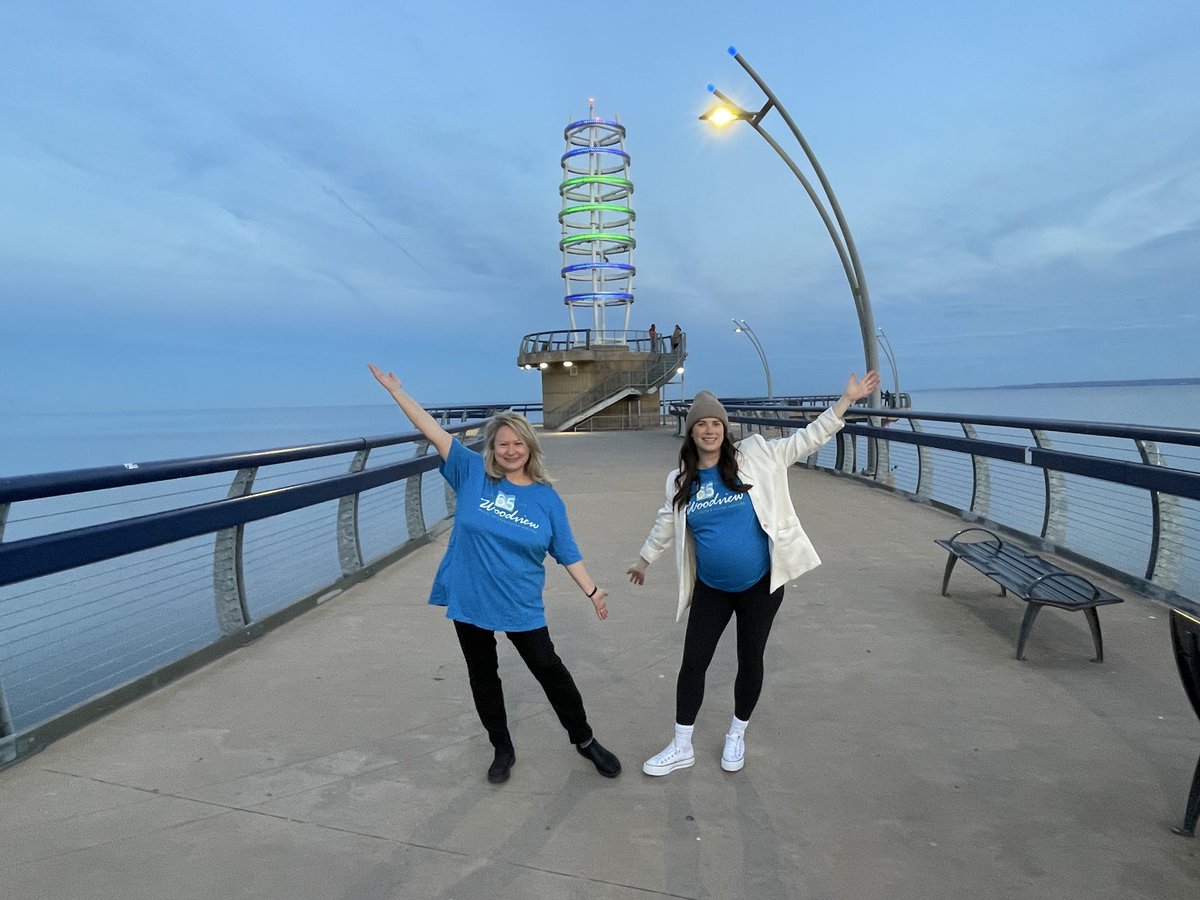 WoodviewMHAS's tweet photo. ✨ What a sight! The Brant Street Pier is glowing in Woodview blue and green tonight — a beautiful tribute as we celebrate our incorporation back on November 21, 1960!  

Thank you to the @cityburlington for honouring our 65th anniversary in such a meaningful way.  💙💚 https://t.co/czmbrDG9YD