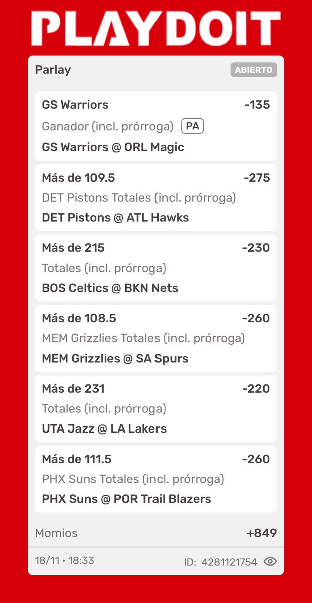 UnSimpleCantor's tweet image. Acabo de hacer una apuesta en Playdoit! haz una parecida a la mía en un solo clic.
playdoit.mx/?shareCode=JMV…

Parlay NBA 🏀⛹🏿
Vamos con fé, si Dios quiere, nos vemos en las cajas cobrando esta bomba 💣

@playdoitmexico Hoy tenemos que ganarte, tío.

#playdoit