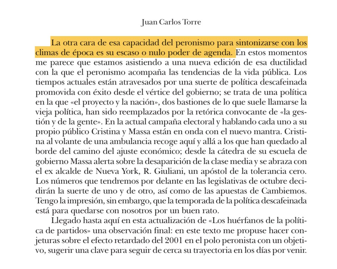guidotamer's tweet image. En 2017, Torre revisitó Los huérfanos de la política de partidos, su propio texto de 2003.

Así lo cerraba.