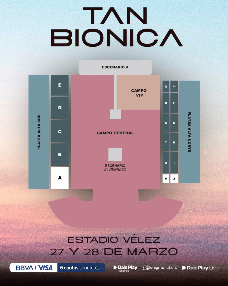 tanbionica's tweet image. Así se va a vivir el escenario El Regreso en el campo general 
🏟️ Estadio Vélez | 27 y 28 de Marzo | últimos campos disponibles