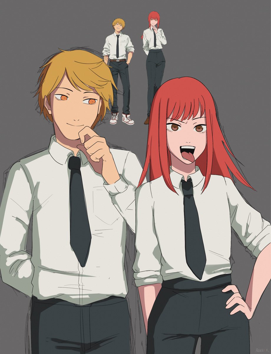 aselixr's tweet image. Incredibly quick and lazy doodle of the makima denji swap thing