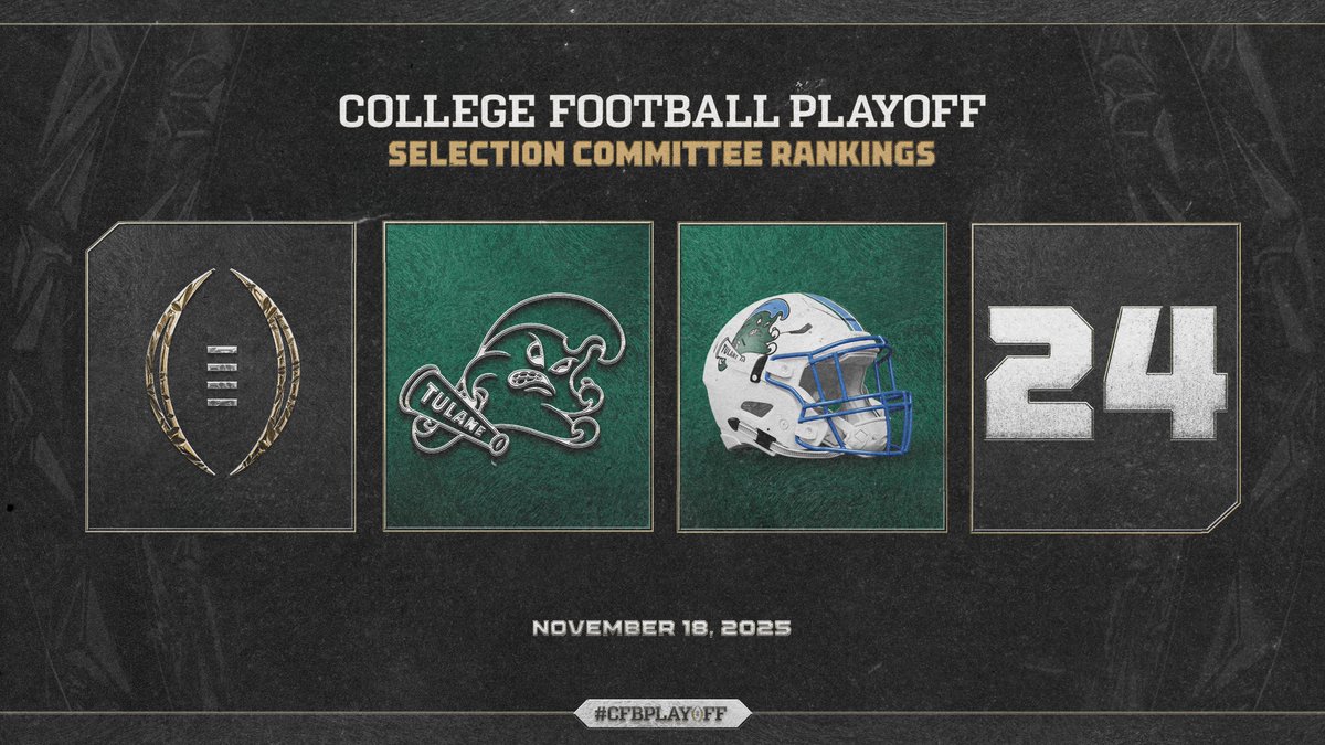 November 1️⃣8️⃣ College Football Playoff Selection Committee Rankings

2️⃣4️⃣. Tulane // <a href="/GreenWaveFB/">Tulane Football</a>

#CFBPlayoff 🏈🏆