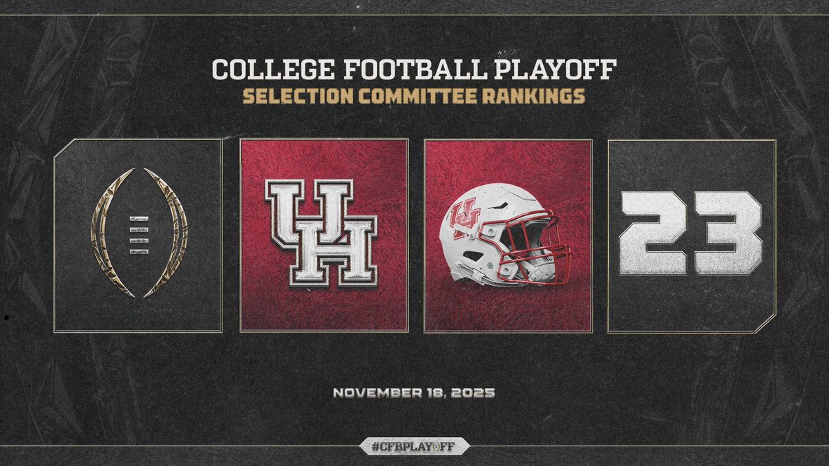 November 1️⃣8️⃣ College Football Playoff Selection Committee Rankings

2️⃣3️⃣. Houston // <a href="/UHCougarFB/">Houston Football</a>

#CFBPlayoff 🏈🏆