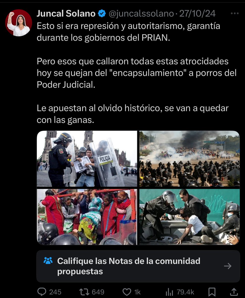 GlodeJo07's tweet image. ¿O sea que si la policía reprimía en tiempos del PRI y PAN era “un gobierno represor” pero si la policía reprime en tiempos de MORENA “está bien?

Alch cállate Juncal, verte dar maromas aplaudiendo lo que antes criticabas me da asco, no pensé que te humillaras tanto