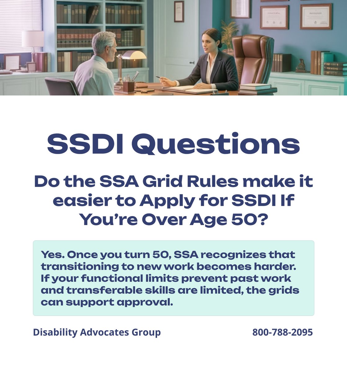 GetMeSSDI's tweet image. Over age 50? The SSA Grid Rules may actually make SSDI approval easier. 

See if you qualify: 
👇
🌐ssdianswers.com/ssdi-screener/

☎️Free Consultation: Call 800-788-2095

Learn more: 
👇
ssdianswers.com/appeal/ssdi-ap…

#SSDI #DisabilityBenefits #Over50 #SSDIHelp