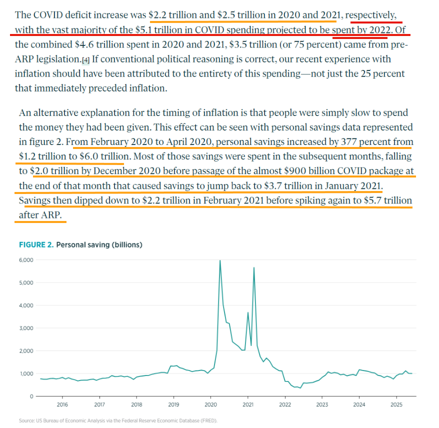 ChazzonKe's tweet photo. A substantial amount of the printed Money under Trump was not even slated to be spent in 2020, but by 2022. Funny enough, the Trillions Trump and Republicans signed into law, only truly got released under Biden who had zero control over the pre-authorized and funded spending. 

So it's ironic hearing them discuss how the inflation is "Bidens fault" when in reality the spending and budget authorizations signed into law under trump which 75% was not going to be spent till 2022 directly caused or contributed to the inflation spike. Had Trump won, he'd have continued to have led the worst economy in decades.

https://t.co/kzdNZaGpUx