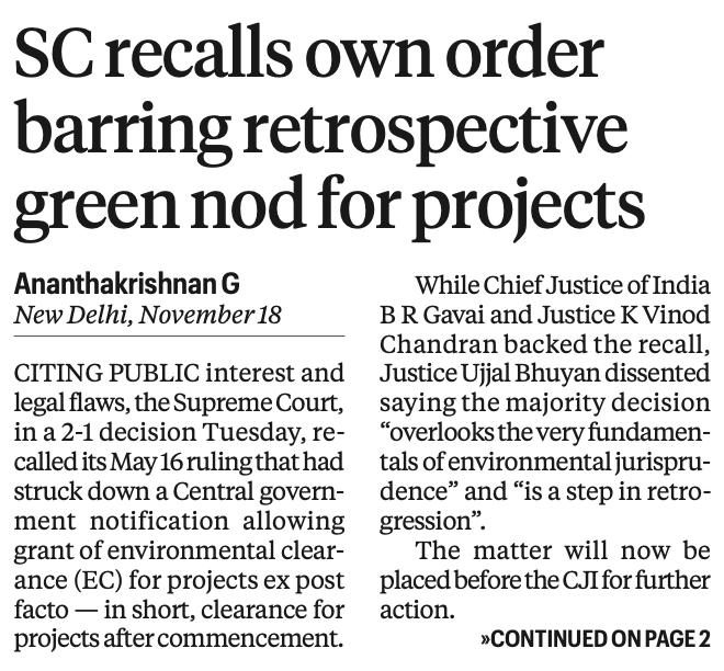 SauravDassss's tweet image. The Vanashakti judgment authored by Justice Abhay Oka was one of the Supreme Court’s most progressive and well-balanced decisions on environmental protection. Its recall by a larger bench reeks of malice. As I had first pointed out in my column for @frontline_india, Chief Justice…