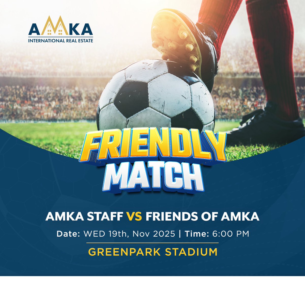 amka_real's tweet image. MATCH DAY 💪
Hello friends of Amka,come through today at @greenparkug for this friendly match at 6pm 
Let’s all be at the pitch by 5:30 for preparations
NB:Carry your Amka jersey 
#YourAuthenticRealEstatePartner