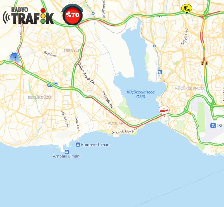 🕖07.30 İTİBARIYLA İSTANBUL TRAFİĞİNİ ETKİLEYEN OLAYLAR! 

📌D100 Küçükçekmece'de Topkapı yönü sol şeritte çok sayıda aracın karıştığı zincirleme trafik kazası meydana geldi! 

🛑Bölge trafiği Ambarlı'dan itibaren çok yoğun! Büyükçekmece yönünden gelen sürücülerin alternatif
