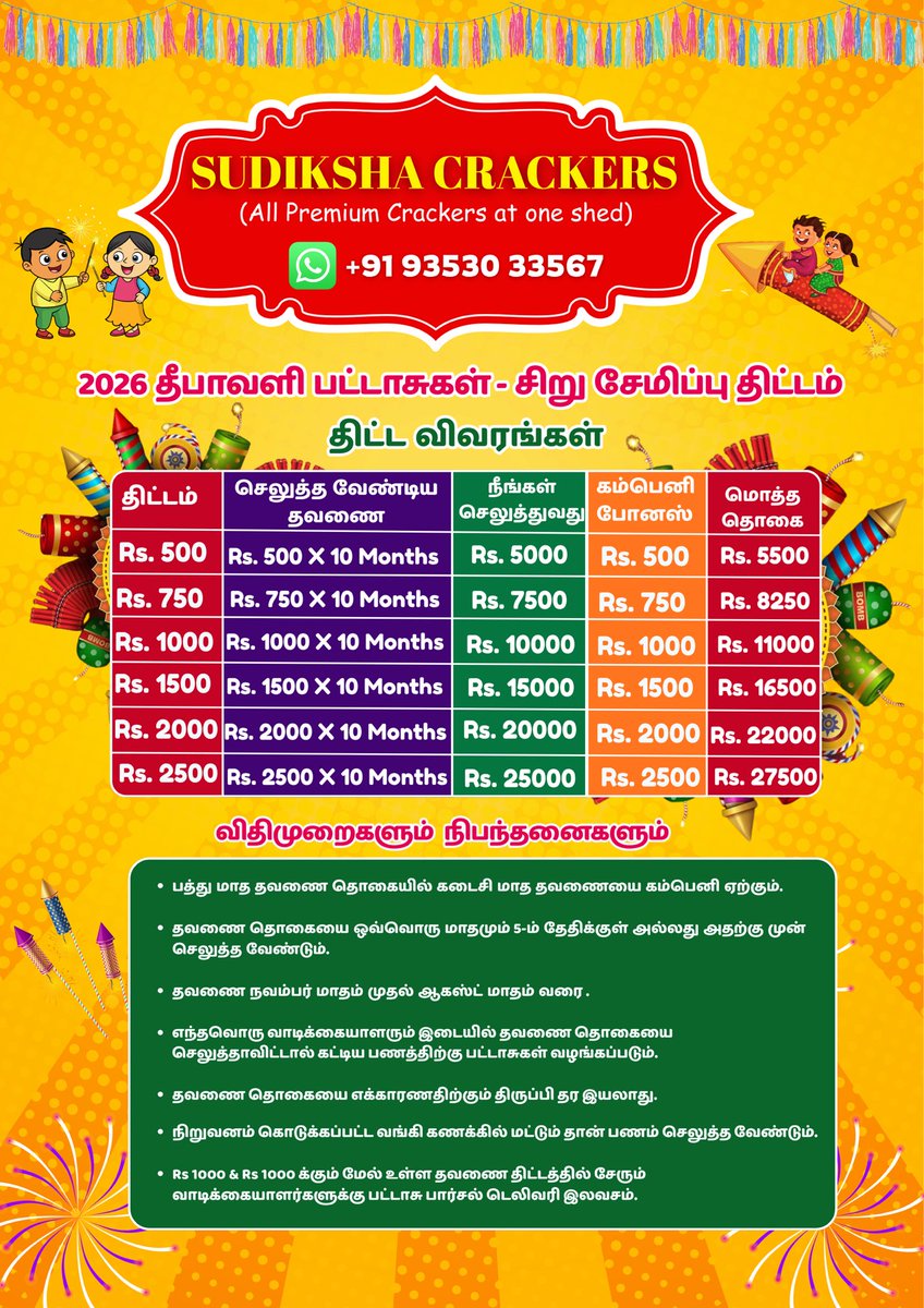 KHByte's tweet image. தேவைப்படுவோர் பயன்படுத்திக்கொள்ளுங்கள். 

2026 தீபாவளி பட்டாசுகள்- சிறு சேமிப்பு திட்டம்.

#Diwali