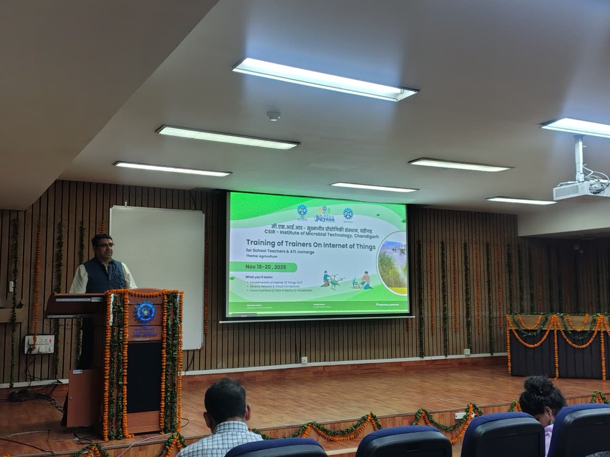 CSIR_IMTECH's tweet image. Exciting start to the 3-day Training of Trainers on Internet of Things (IoT) – Theme: Agriculture under CSIR-JIGYASA programme!
The workshop commenced on 18 November 2025 at CSIR-IMTECH, Chandigarh. #IoT #AgriTech #JIGYASA
@CsirJigyasa @CSIR_IND