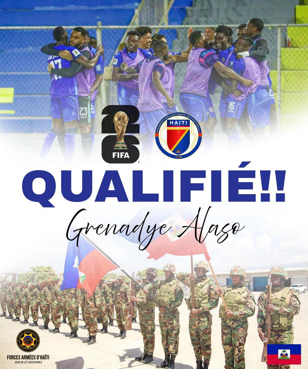 SupportFAdH's tweet image. Félicitations à la Sélection haïtienne de football pour sa qualification à la Coupe du Monde 2026!🇭🇹

Vous avez fait la fierté de toute une nation!🇭🇹

Grenadye Alaso!!🇭🇹
.

#Haiti #FHF #FIFA #WorldCup #FIFAWC2026 #FADH
@FIFAcom @FIFAWorldCup @Concacaf @fhfhaiti