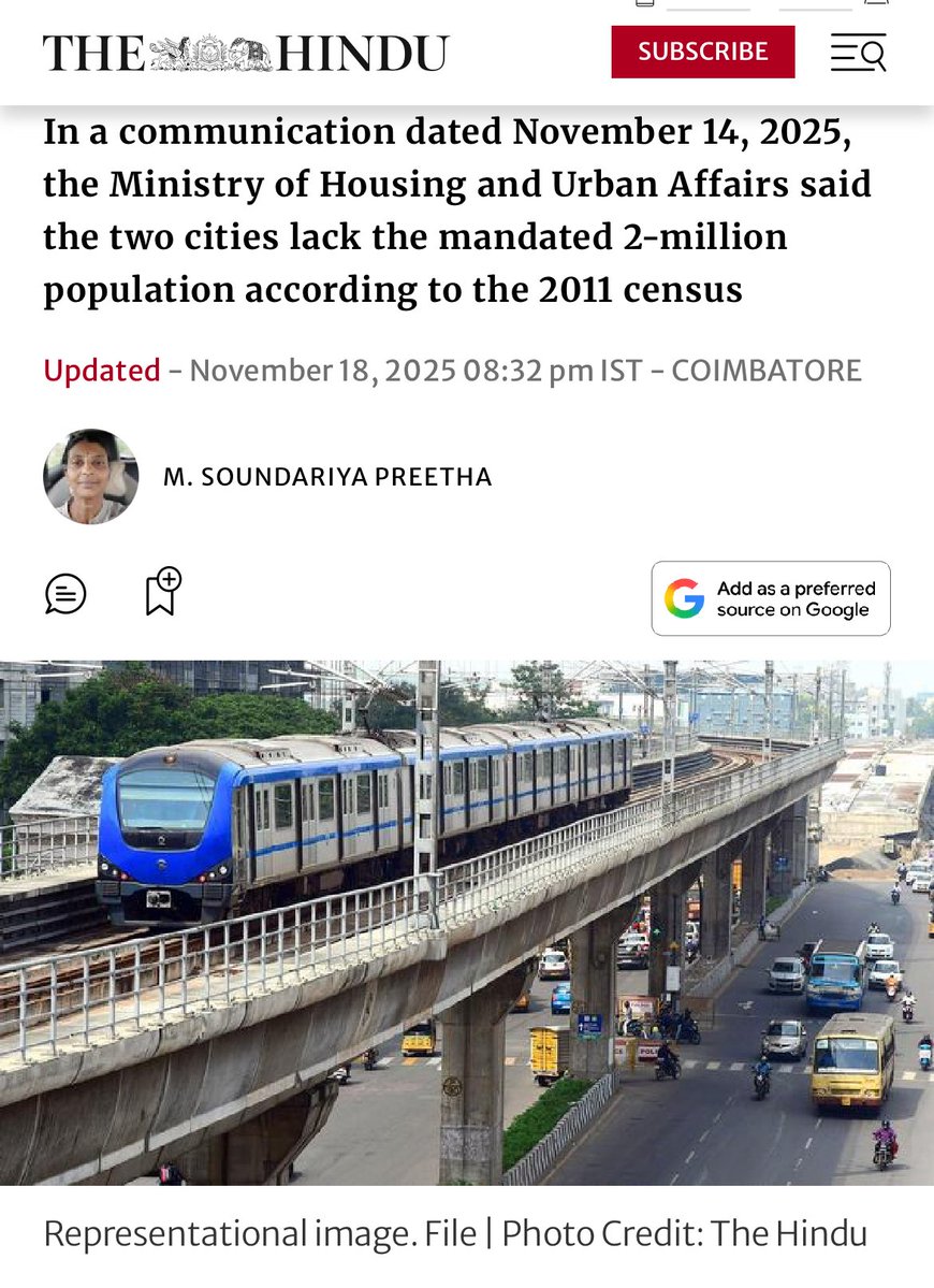 DrGanesh_Japan's tweet image. Any rational government would reject a metro line proposal citing 15-year-old census data? 

Why this much hatred against Tamil Nadu and its growth? 

You want our tax, and reject our development projects? No shame?

//The Union government has rejected the Metro Rail project…