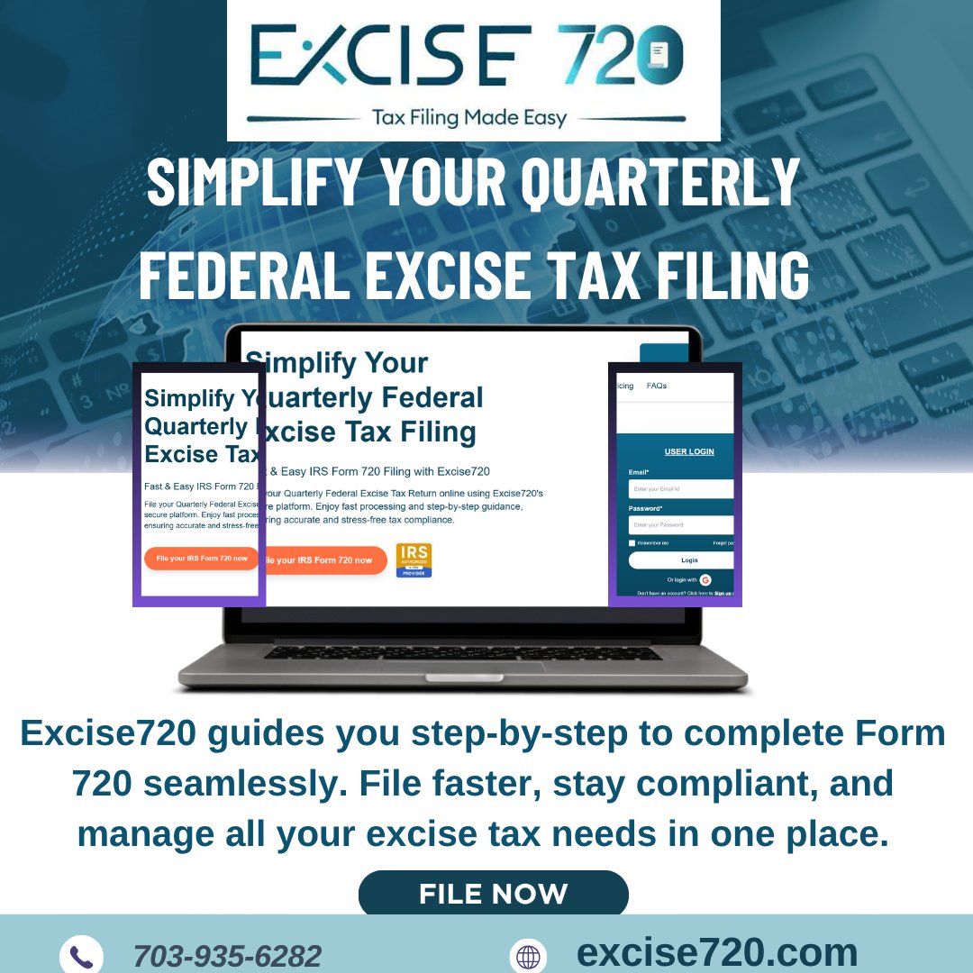 excise720's tweet image. Filing your Form 720 doesn’t have to be complicated.
 Excise720 -Start your filing today with a platform designed for simplicity, speed, and IRS compliance.
 File Form 720 at excise720.com
 #Form720 #ExciseTax #ExciseTaxFiling #FederalExciseTax #TaxFilingOnline