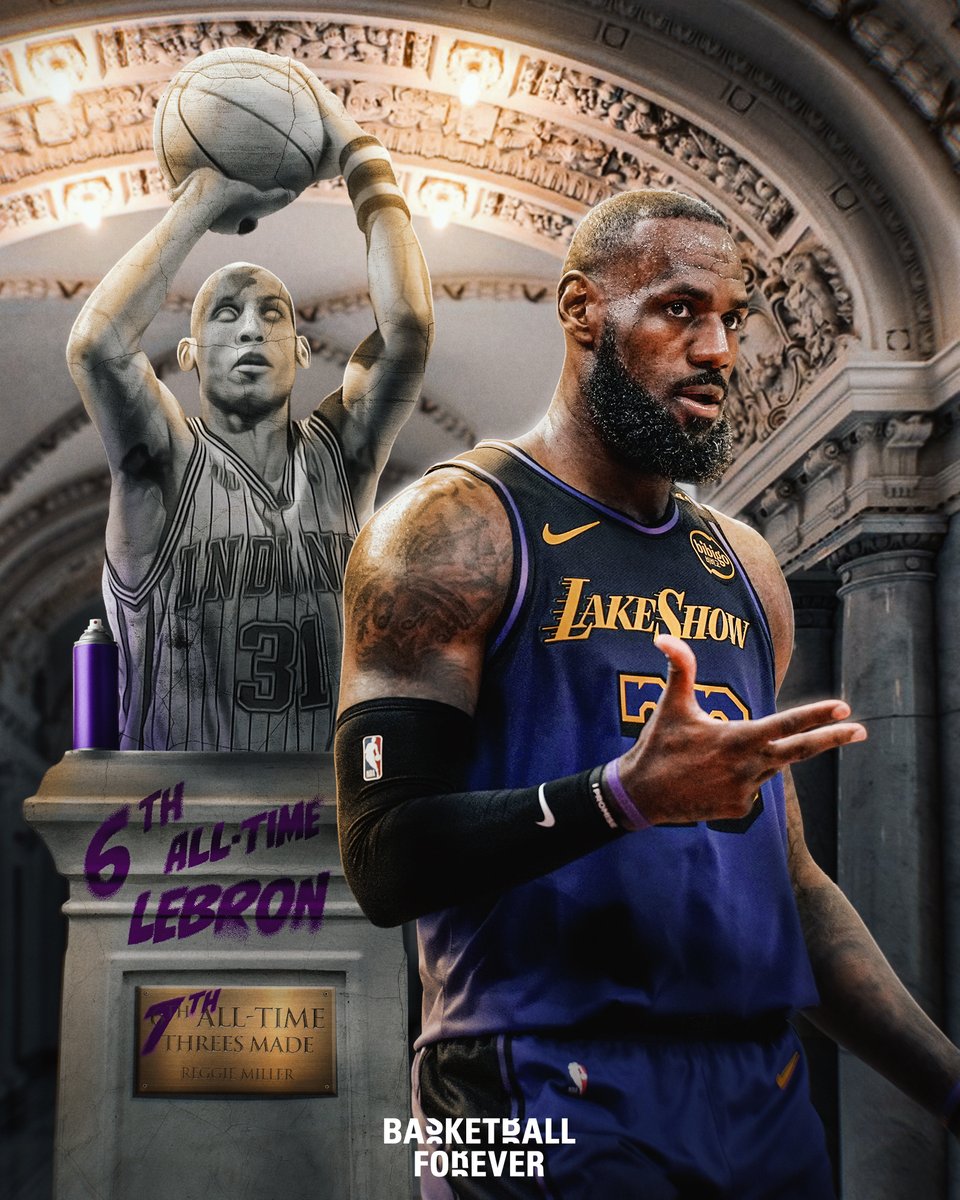 bballforever_'s tweet image. LeBron James SURPASSES Reggie Miller for 6th ALL-TIME in three-pointers 💦