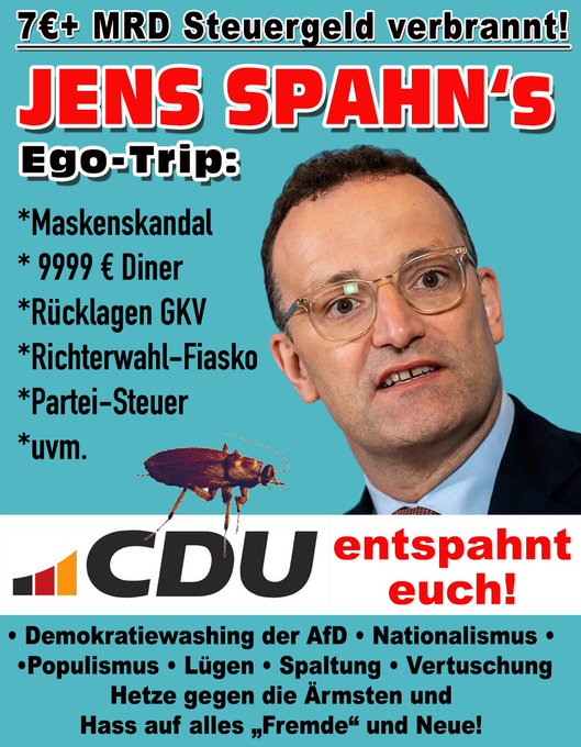 moderkopf16756's tweet image. Jeden Tag: 
#Spahnrauswurf 
#Spahnuntersuchungsaussschuss 
#SpahnVorGericht 
#Warkenrücktritt 
#Reicherücktritt 
#Dobrindtrücktritt 
#Klöcknerrücktritt 
#Linnemannrücktritt 
#Ludwigrauswurf 
#Söderrücktritt 

#MerzKannNichtKanzler 
#Merzistvorbei