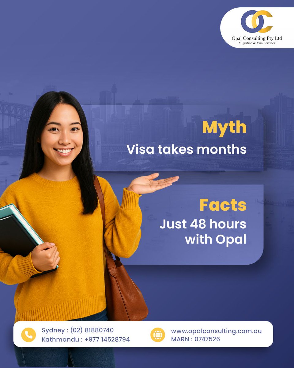 _opalconsulting's tweet photo. Don’t let visa myths hold you back!
With Opal Consulting, your visa can be ready in as little as 48 hours.
Start your Australian dream the fast way. 🇦🇺✨ https://t.co/XJW94RFhHm