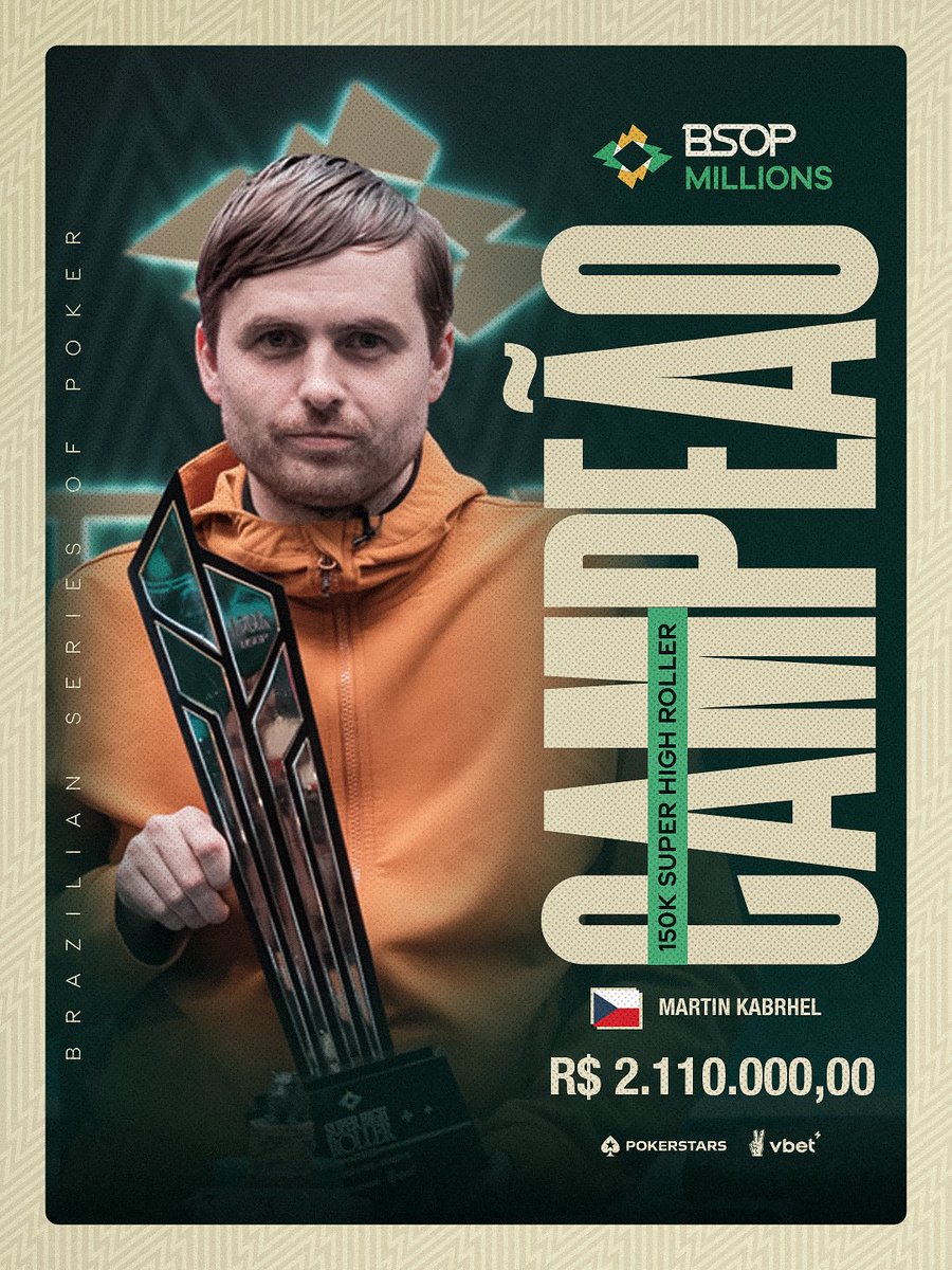 BSOPoficial's tweet photo. Vamosssss, Martin Kabrhel! CampeΓ£o do 150K Super High Roller Series! π https://t.co/lZF2LTnzpa