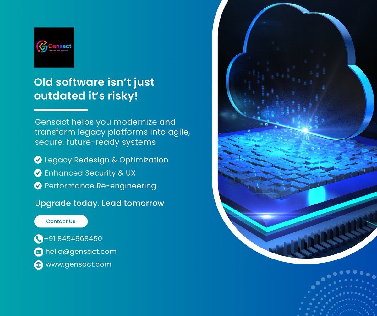 gensact1103's tweet image. Old software = slow + risky.
Modernize with Gensact and turn legacy platforms into fast, secure, future-ready systems.
Upgrade today → Lead tomorrow. 🚀

📞 +91 8454968450 | 🌐 gensact.com

#TechUpgrade #SoftwareModernization #LegacySystems