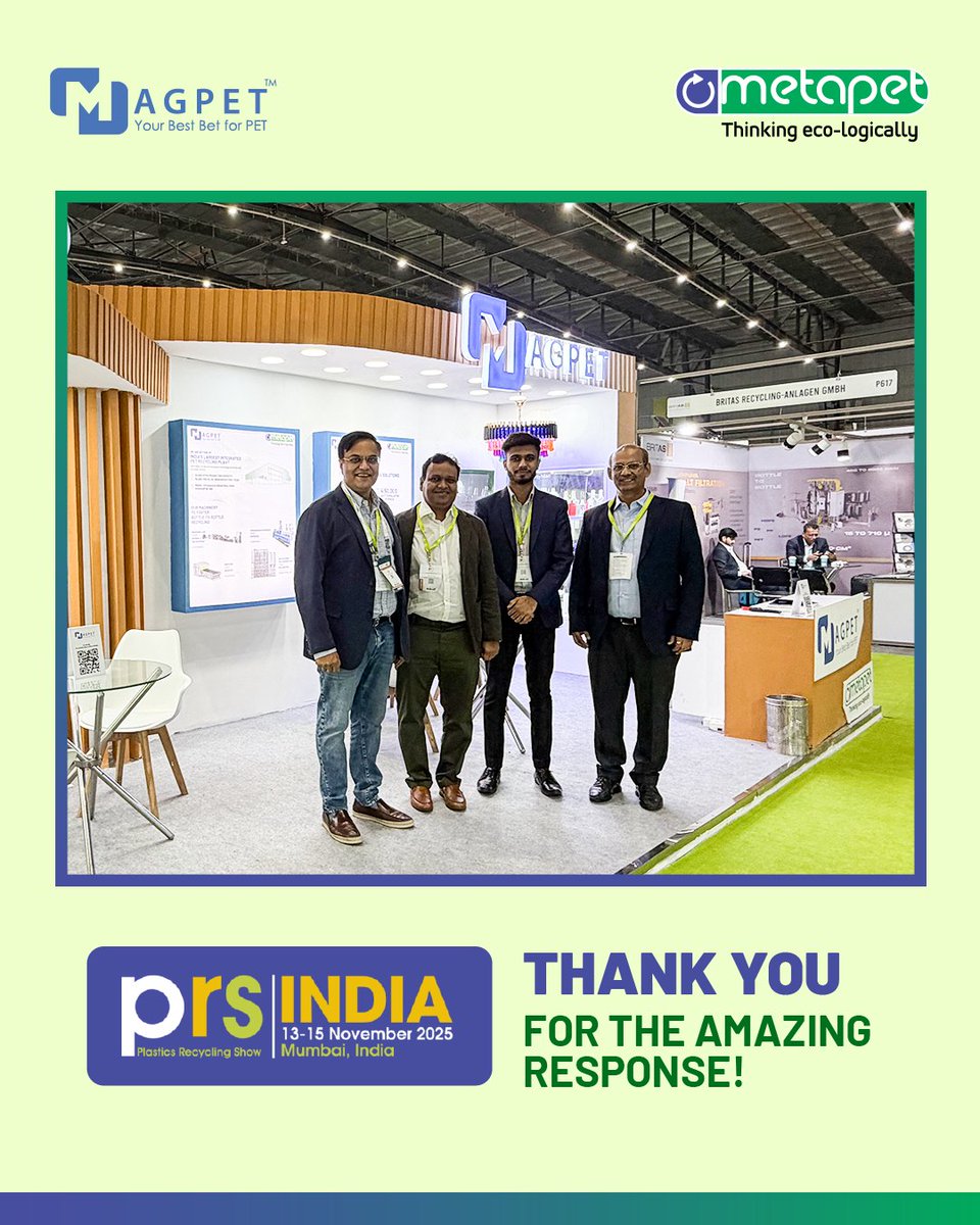 MagpetPolymers's tweet photo. 𝗧𝗵𝗮𝗻𝗸 𝘆𝗼𝘂 𝘁𝗼 𝗲𝘃𝗲𝗿𝘆𝗼𝗻𝗲 𝘄𝗵𝗼 𝘃𝗶𝘀𝗶𝘁𝗲𝗱 𝘂𝘀 𝗮𝘁 𝗣𝗥𝗦 𝗜𝗻𝗱𝗶𝗮 𝟮𝟬𝟮𝟱.  Your time, conversations, and curiosity made the event truly meaningful.
𝗧𝗼 𝗸𝗻𝗼𝘄 𝗺𝗼𝗿𝗲, 𝘃𝗶𝘀𝗶𝘁: https://t.co/dzD5IIHIx0
#MagpetPolymers #PRSIndia #PlasticRecycling https://t.co/H1UjV8zF9P