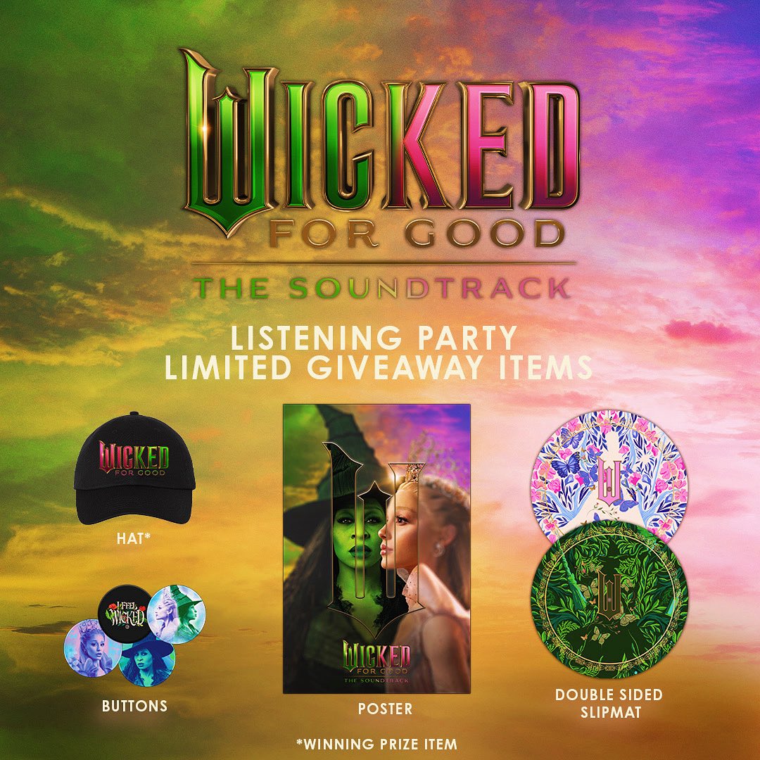 MellowMatts's tweet image. Our WICKED: For Good listening party giveaways have landed!
Join us Sat, Nov. 22nd at 2pm to celebrate this magical release and receive:
💚 Free poster
🩷 Free button pack
✨ Free slipmat (w/ album purchase)
One lucky winner will get a Wicked For Good hat! 
#listentogether