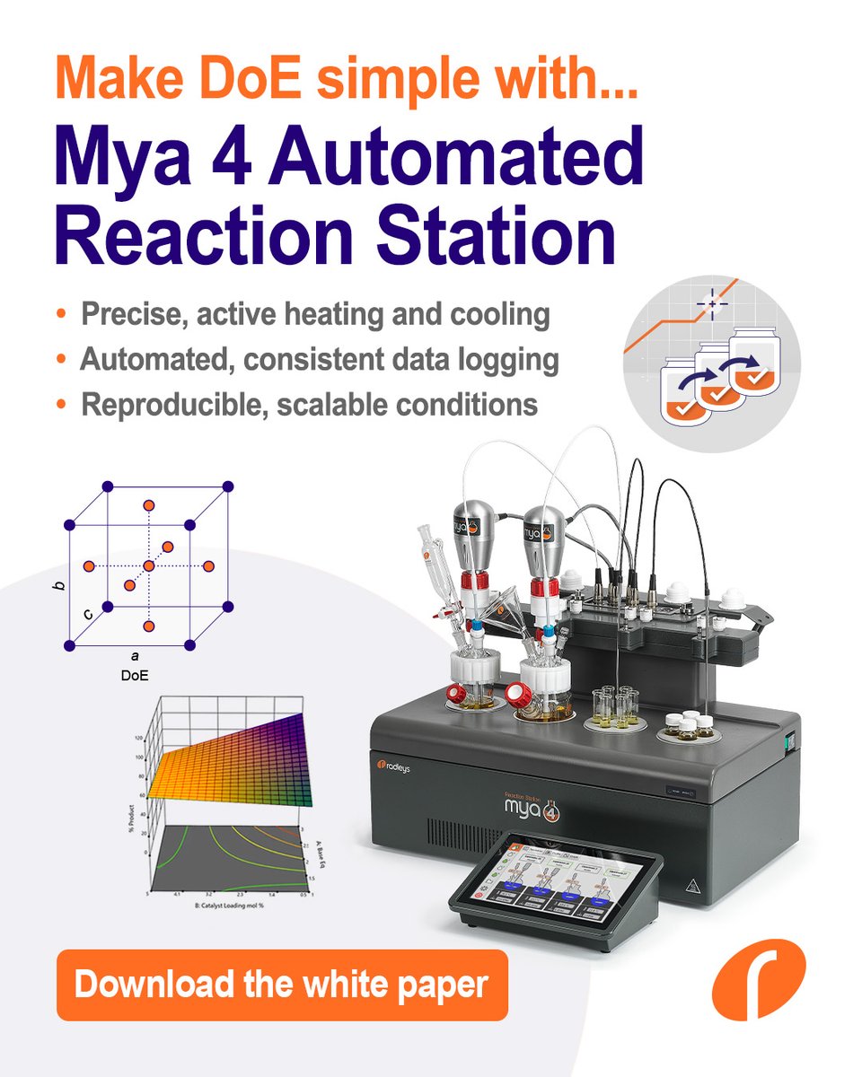 inkarpindia's tweet image. Make DoE simple with the Mya 4 Automated Reaction Station precise heating/cooling, automated data logging &amp;amp; reproducible reaction conditions for reliable, scalable chemistry.

📘 White paper: radleys.com/resources/?cat…

#Mya4ReactionStation #DesignOfExperiments #InkarpInstruments