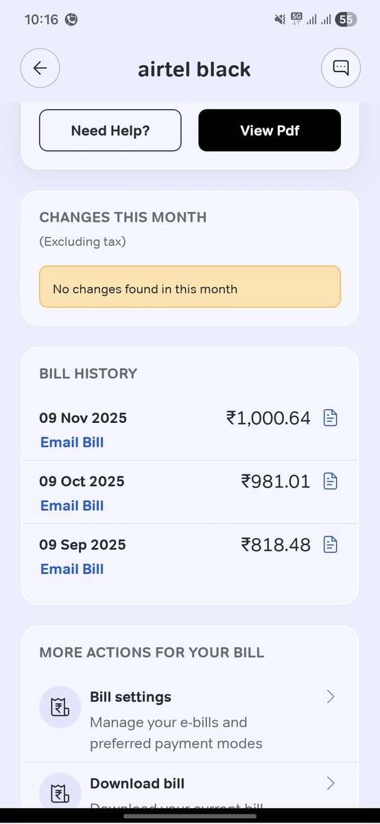 aman01025's tweet image. This is why people don&apos;t opt for postpaid services. Companies will rob you. For same services, bill amount fluctuates every month. No late charges in any of these bills. And nothing like over data usage or anything.
Poor service @airtelindia
#airtel #airtelblack #PoorService