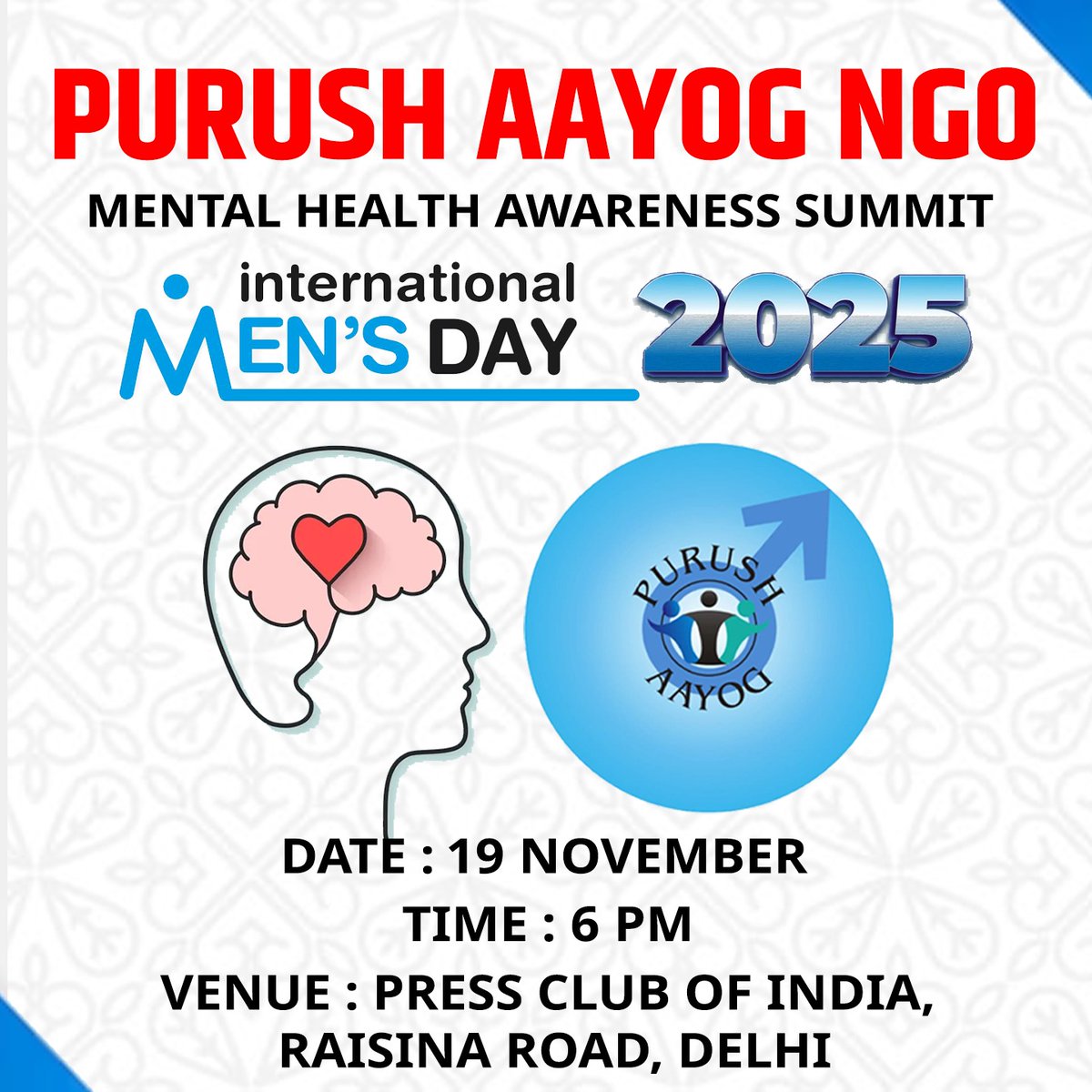 Happy International Men’s Day!
A day to remind the world: men deserve empathy, fairness and respect too. Your mental health, your rights, your life MATTER.