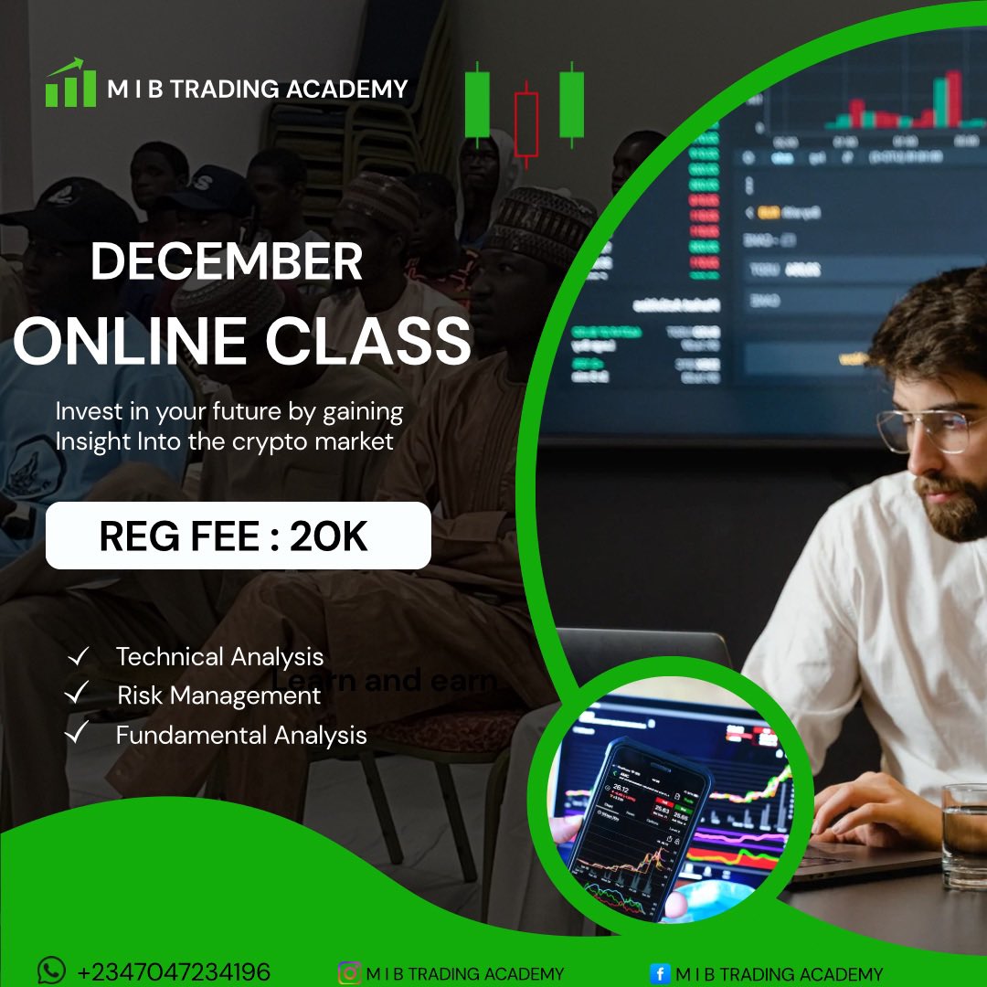 Muktar_Crypto1's tweet image. December Batch registrations has start now 📊

Virtual class Registration Fee : 20k or 15$

If you ready to register contact 👇

WhatsApp: +2347047234196

Telegram: @muktar_crypto001

Follow @mibtacademy for more update 📈