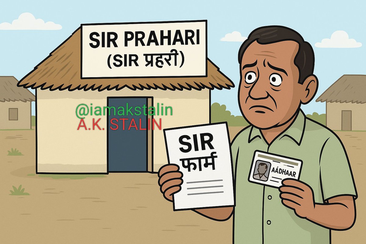 iamAKstalin's tweet image. गाँवों में SIR के नाम पर सिर्फ एक फॉर्म थमाया जा रहा है,

और फिर लोगों से आधार कार्ड की कॉपी माँगी जा रही है—
लेकिन न कोई रिसीविंग,
न कोई स्टैम्प,
न कोई गारंटी कि उनका नाम बचेगा भी या नहीं।

लोग पूछ रहे हैं—
SIR PRAHARI (SIR प्रहरी) आखिर है कहाँ?
कौन ज़िम्मेदार है?
कौन जवाब देगा?…