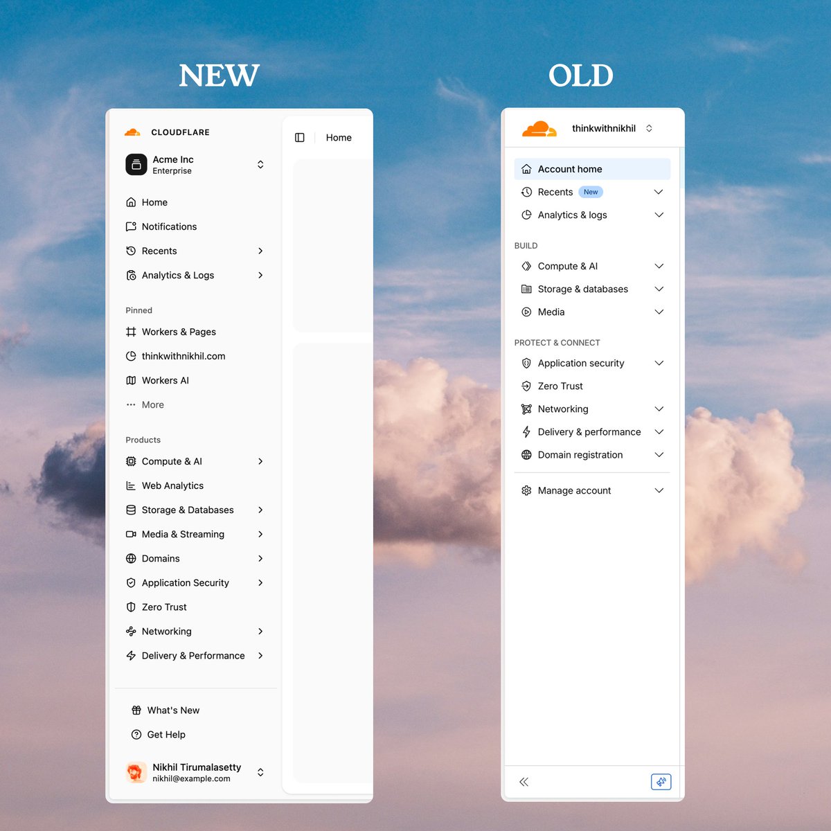 thinkwithnikhil's tweet image. redesigned @Cloudflare&apos;s platform navigation.