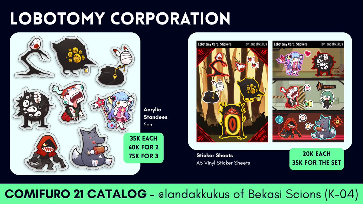 landakkukus's tweet image. [❤️ &amp;amp; 🔁 appreciated!]

Haiiii I&apos;m opening post-CF21 Mail Order!

🦔 Project Moon (Lobotomy Corporation and Limbus Company), LoveLive, iDOLM@STER Million Live, Danganronpa, Ave Mujica 

🔗 bit.ly/suiCF21Mail
#cf21