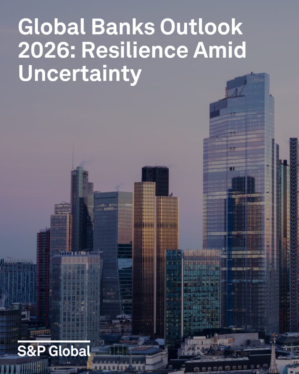 SPGlobal's tweet image. Our outlook for #GlobalBanks remains steady with broad ratings stability anticipated in 2026. As of Oct. 31, 2025, 85% of our outlooks on bank #ratings were stable. While we expect the banking sector to adjust well to any second-order impacts from higher global #TradeTariffs and…