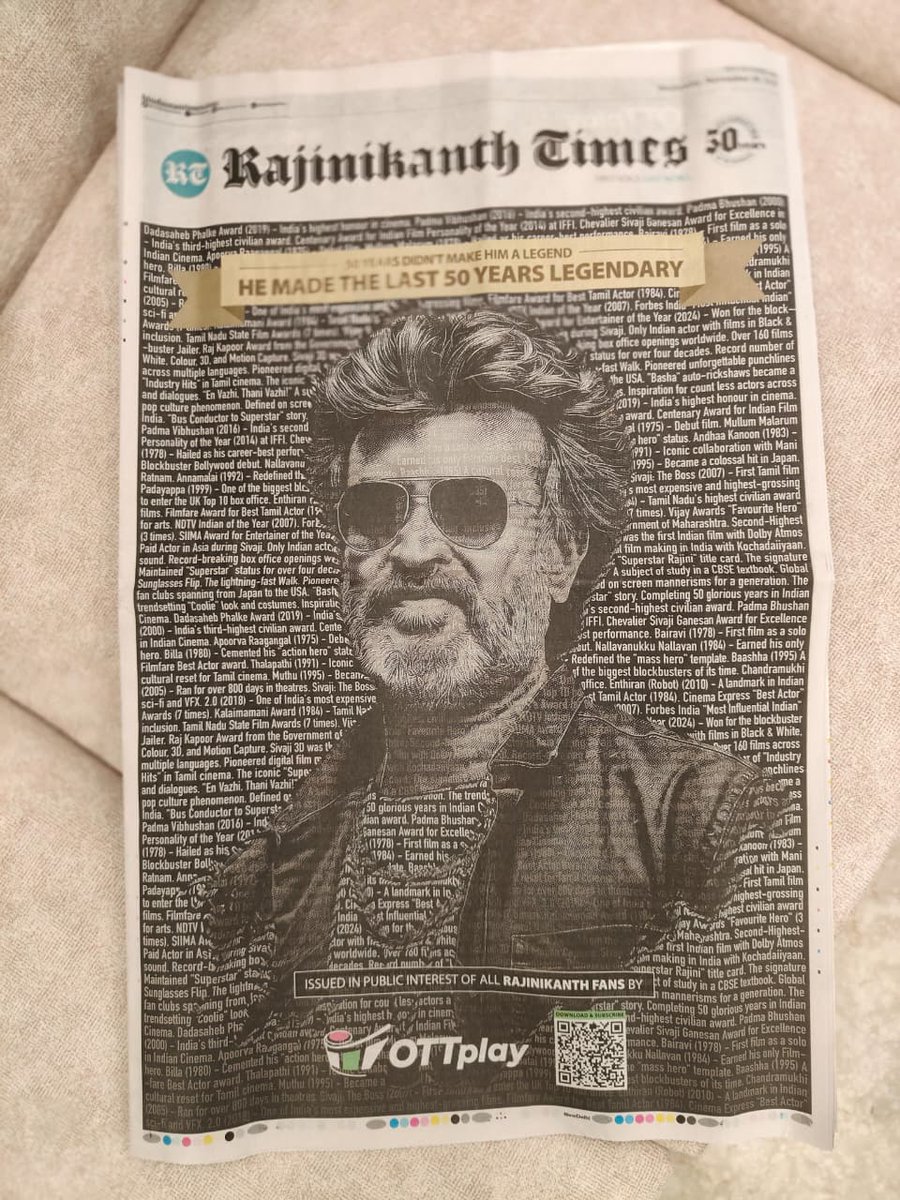 theamrishkumar's tweet image. Fifty years of fire, finesse and pure fandom. Celebrating Thalaivar’s legacy that defined generations. Watch his iconic films on @OTTplayapp #RajinikanthTimes #OTTplay