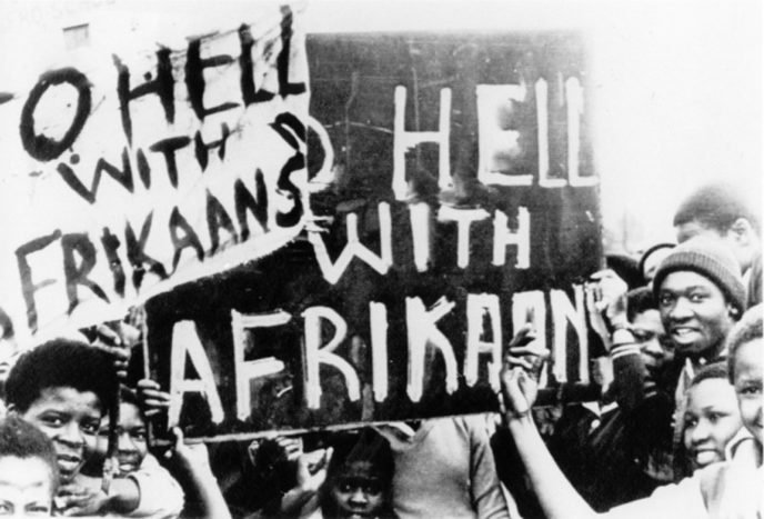 Student's holding placards during their demonstration, June 1976. Image Source: aidc