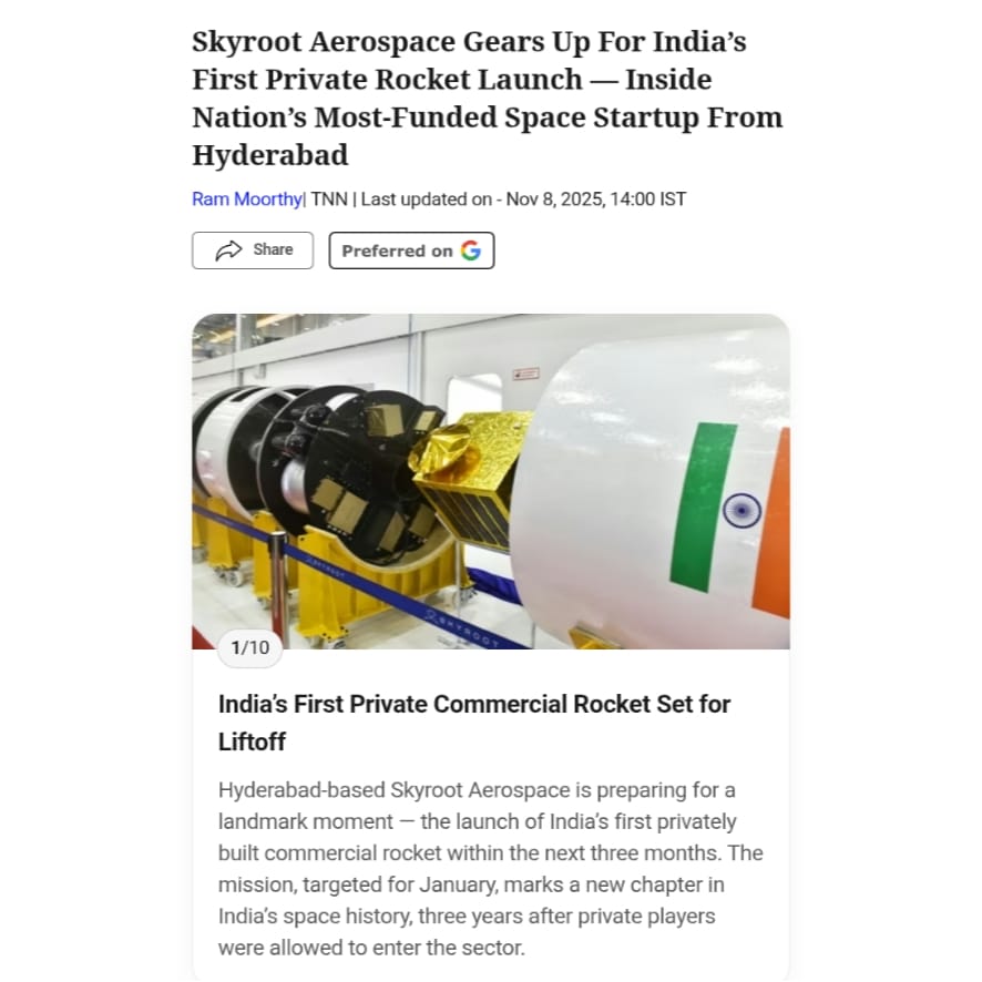 TechCryptors's tweet image. Skyroot Aerospace prepares to launch India’s first privately developed commercial rocket🚀
📞wa.me/918850528255
📧sales@techcryptors.com
🌍techcryptors.com
#SkyrootAerospace #IndianSpaceTech #TechCryptors