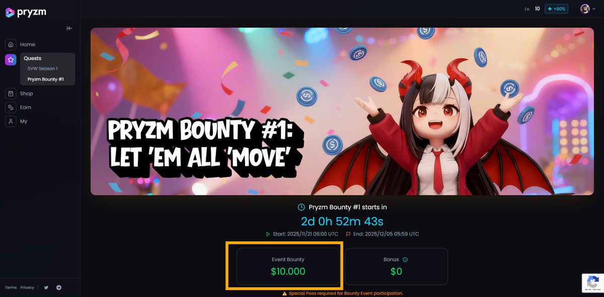 PRYZM - <a href="/pryzm_gg/">Pryzm</a> 
(Rai Dùm ^^ - Phiên âm TV cho ae dễ đọc)

- Một nền tảng Play Game, Làm Quest - Contribute and Earn trên mạng Aptos, do team <a href="/supervlabs/">Supervillain Labs</a> làm

🔥 Share pool 10k$+  từ 13h00 ngày 21/11 -> 05/12 Pryzm sẽ mở Season 1/ Bounty cho ae chơi game/làm quest