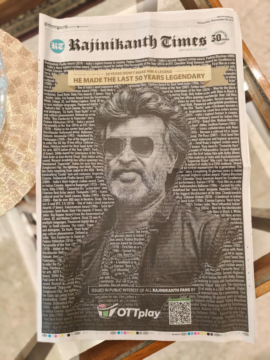 Thanks of India celebrating now first page given time it's really great
#RajinikanthTimes