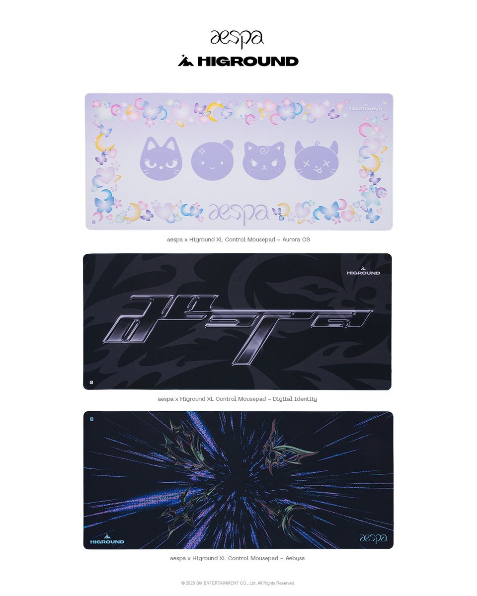 Complete the look.

Alongside the keyboards, aespa x Higround features three XL Control Mousepads that complement each keyboard design.

<a href="/aespa_official/">aespa</a> x Higround
Available 11/21 12PM PT