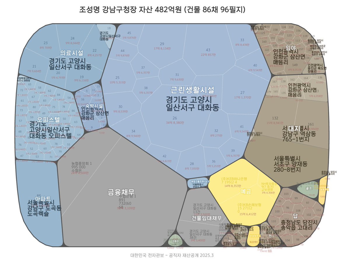 강남구청장님 거의 투잡이신데요. 주택이 42채라는 거고. 은행 대출로 오피스텔(39개)과 상가(21개), 병원 상가(7개)랑 콘도(8개) 사서 임대사업하고 계시나보네요.