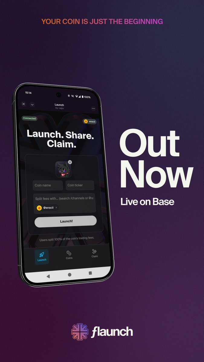 Flaunch mini app screenshot showing launch interface on Base