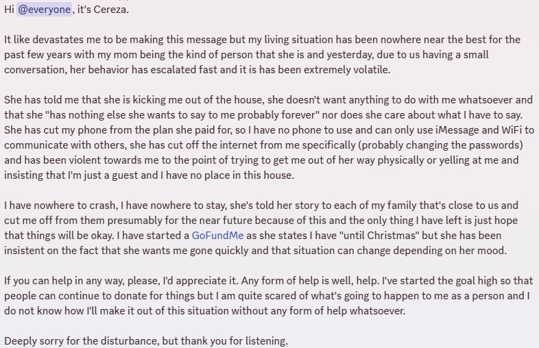 arsumaguna's tweet image. Hi, I’m in a perilous situation right now and on the risk of being homeless. If you could read this for just a moment and share around or anything, I’d appreciate it. 

I’m sorry for the inconvenience. Fundraiser is here: gofund.me/efe64839e