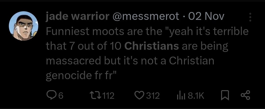 Scxrchlandxr's tweet image. The average &quot;nigerian christian genocided&quot; believer is a charltan

They wont fight for christians in the south cuz of ipob
They wont fight them in the north cuz they hate tinubu

But they will tweet constantly about double standards as they watch from America 
They hate nigerians