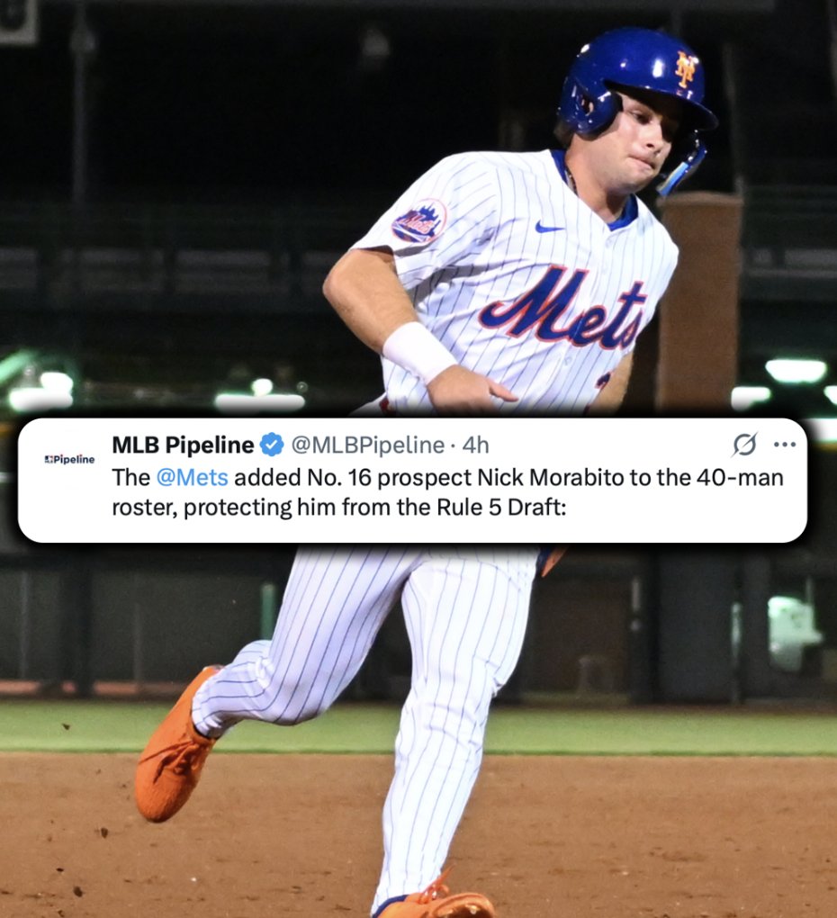 MetCastPod's tweet image. &quot;The @Mets added No. 16 prospect Nick Morabito to the 40-man roster, protecting him from the Rule 5 Draft&quot;

- @MLBpipline

Glad to see this! Kid is killing it! #Mets